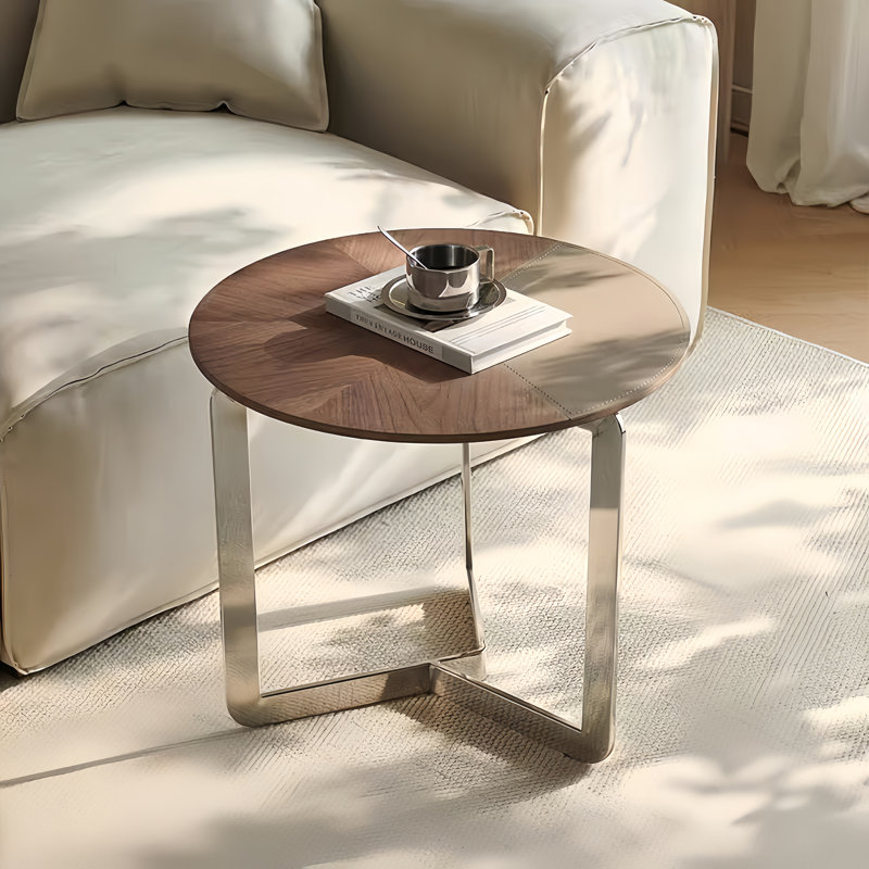 22" Round End Side Table With Stain Steel Base