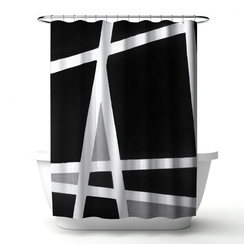 Dainel Abstract – Polyester Shower Curtain, Dye Sublimation Print, 71" W × 74" L, White/Gray/Black Geometric 6