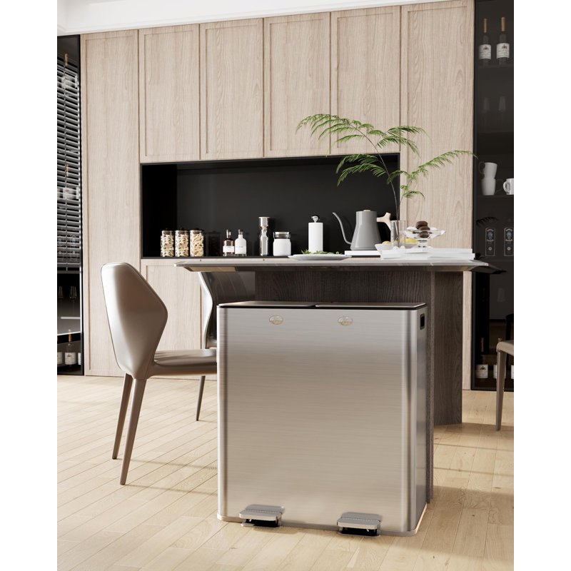 Grande poubelle et poubelle de recyclage en acier inoxydable de 16 gallons avec couvercle à fermeture en douceur, poubelle de cuisine avec poubelles intérieures amovibles
