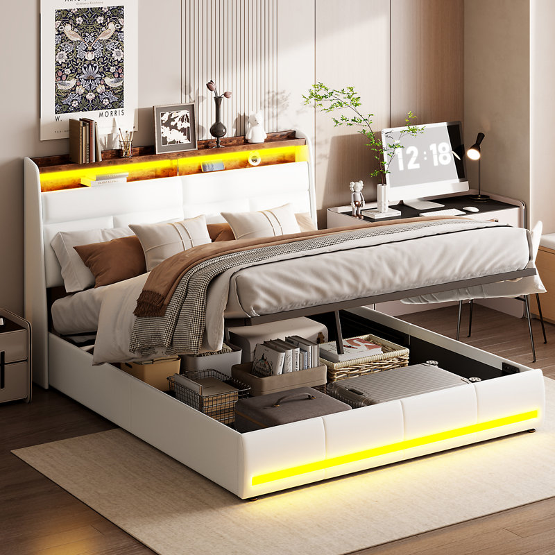 Upholstered Ottoman Storage Bed, European Double (140 x 200 cm), Beige