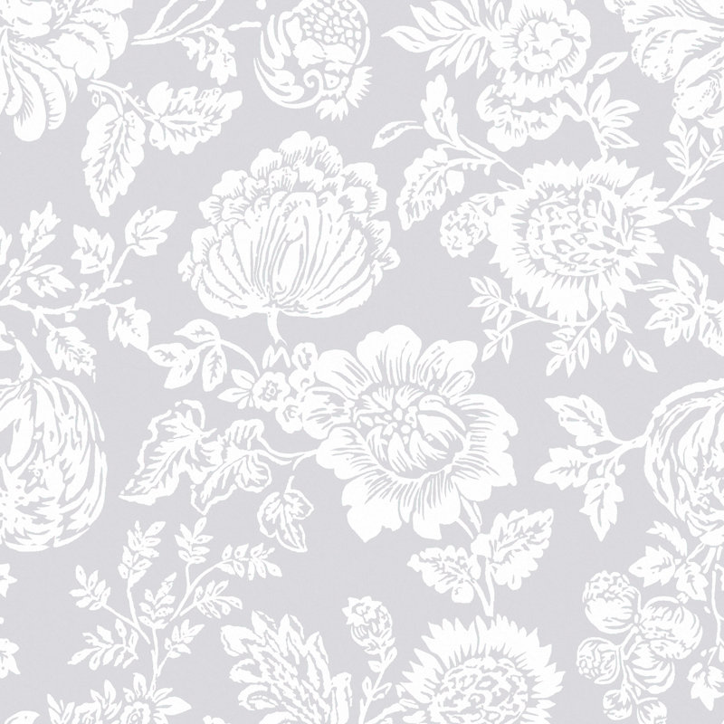 by Rachel Ashwell Stipple Floral 10m x 52cm Wallpaper Roll, Grey