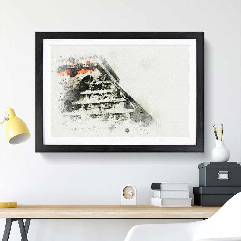 Mayan Pyramids of Chichen Itza in Abstract - Picture Frame Graphic Art Print, Black Framed, 27cm H x 36cm W x 2cm D