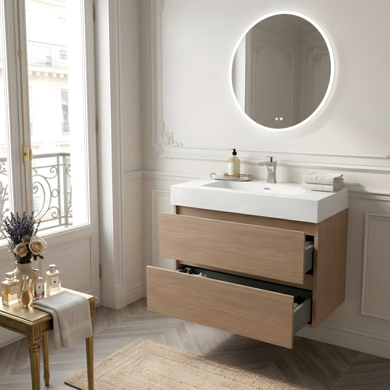 Meuble-lavabo mural 30 po avec lavabo et 2 tiroirs, 30, Blanc