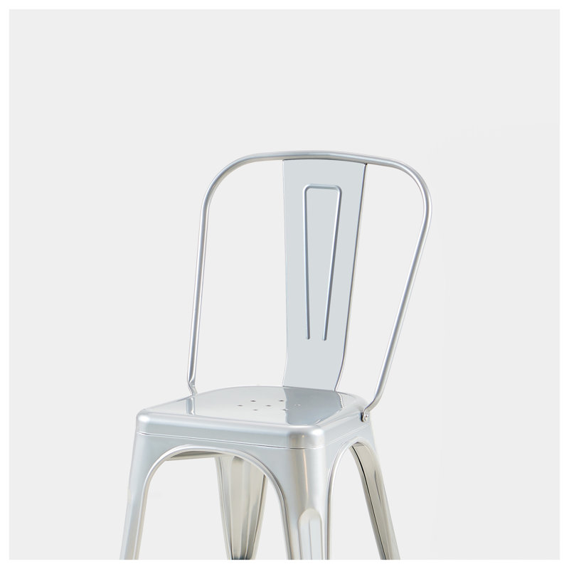 Ensemble de 2 chaises de salle à manger industrielles en métal argenté ultrabrillant