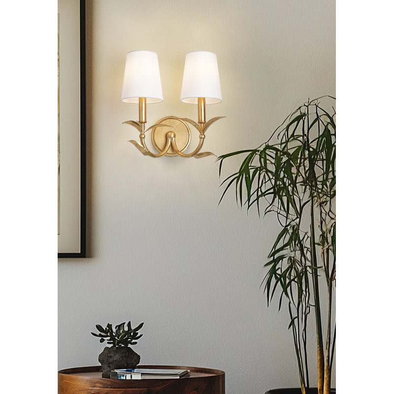 Aslin 12.25 inch Gold Leaf 2 Light Wall Sconce, Gold Leaf