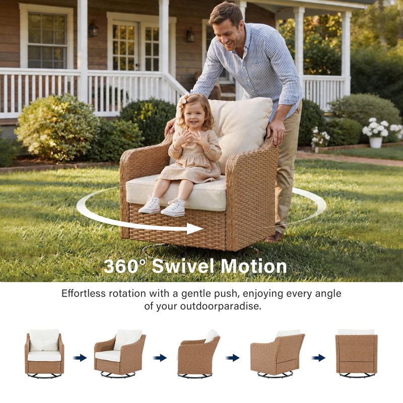 Outdoor Swivel Glider Rocker Chairs, All-weather Handwoven Wicker Patio Chairs With Premium Cushions, 360° Swivel Rocking Chairs For Porch Deck Backyard Garden Poolside Indoor Use, 2 Pcs