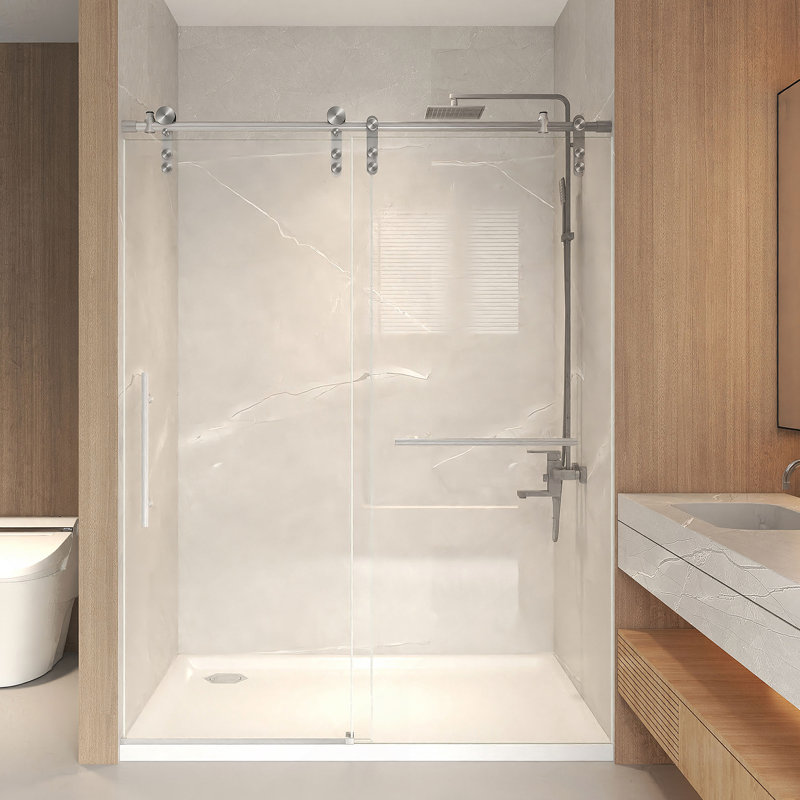 Frameless Sliding Bathtub Door With Clear Tempered Glass And Stainless Steel, Ideal For Modern Bathrooms And Easy Installation