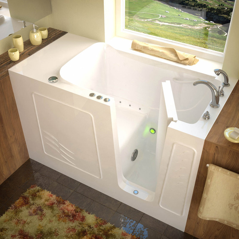 Tucson 60'' x 30'' Air Fiberglass Bathtub with Faucet, White, Right