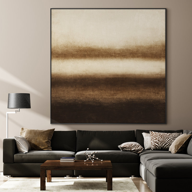 Extra Large Neutral Horizon Abstract Wall Art Print - Earthy Brown and Beige Minimalist Artwork Decor for Living Room or Bedroom, Frame Assembly Required (Frame Assembly Required)