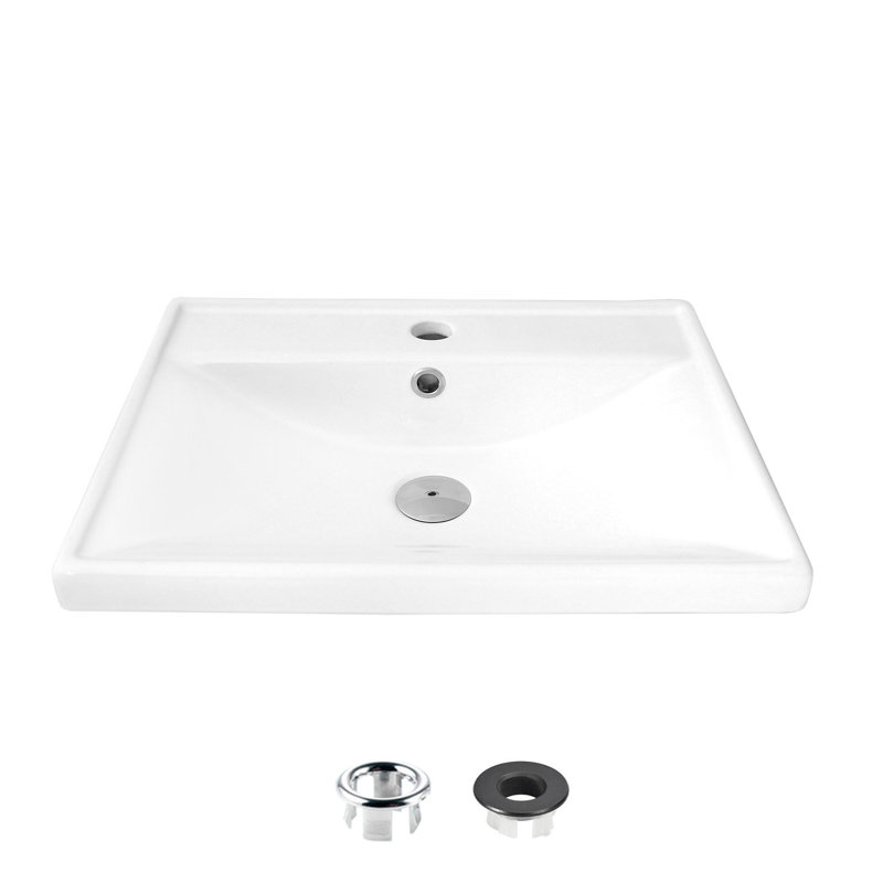 White Rectangular Ceramic Drop-In Bathroom Sink with Overflow