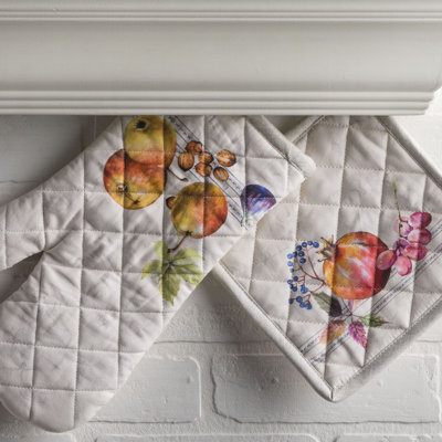 Maison d'Hermine  Fruit D'Hiver 100% Cotton Oven Mitt + Pot Holder - 7.5" x 13" & 8" x 8"