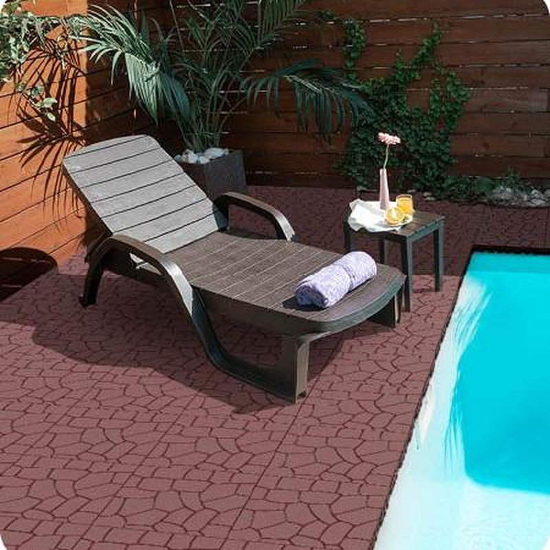 Nouvelle tuile de patio de 12 po à texture de pierre, tuiles de terrasse à emboîtement de module de bricolage, tuiles de cour faciles et rapides à installer pour le porche de la cour arrière du balcon 44 pièces, brun