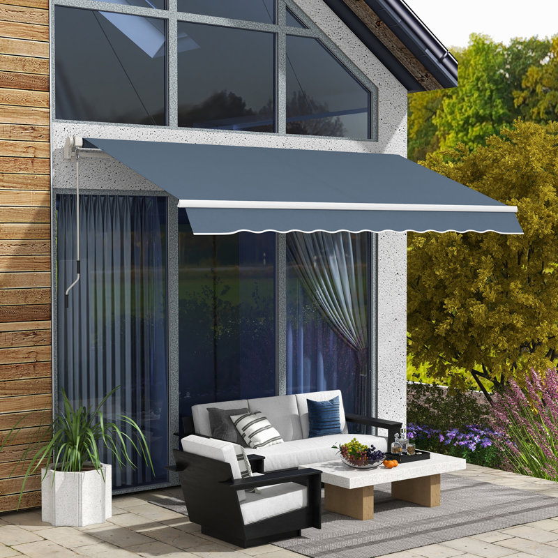 Auvent rétractable de 12 pi x 10 pi pour terrasse et eau avec balcon à manivelle réglable, patio, cour, abri de jardin manuel gris anthracite,