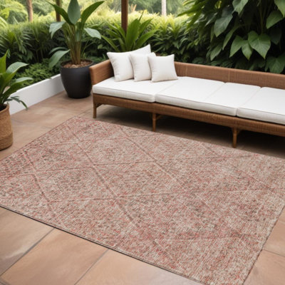 Tapis marocain d'intérieur et d'extérieur lavable rose et brun 9 pi x 12 pi