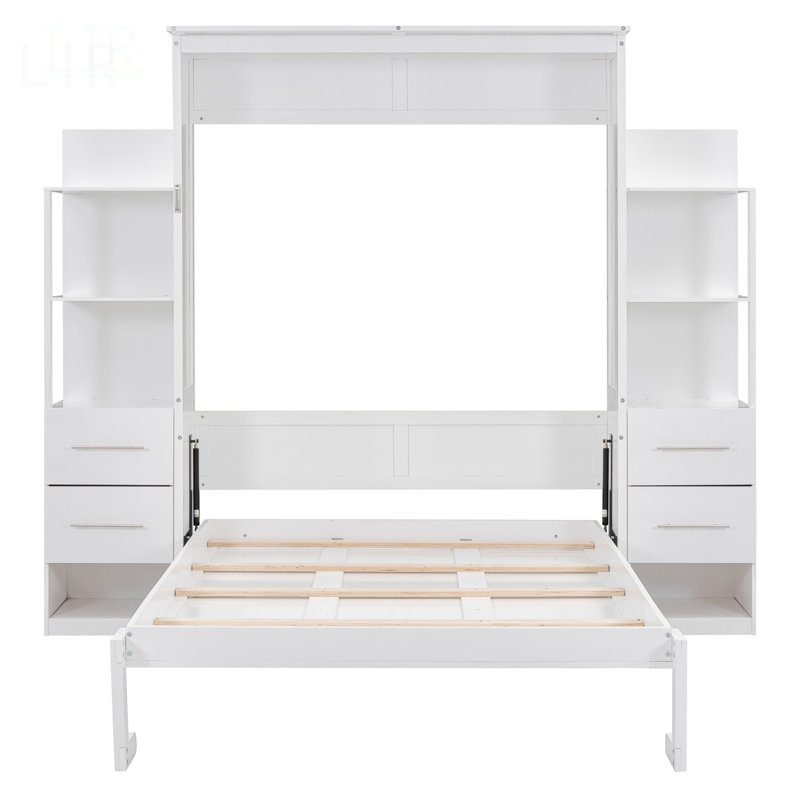 Lit escamotable pleine grandeur avec tablettes, tiroirs et lumières DEL pour économiser de l'espace et être multifonctionnel