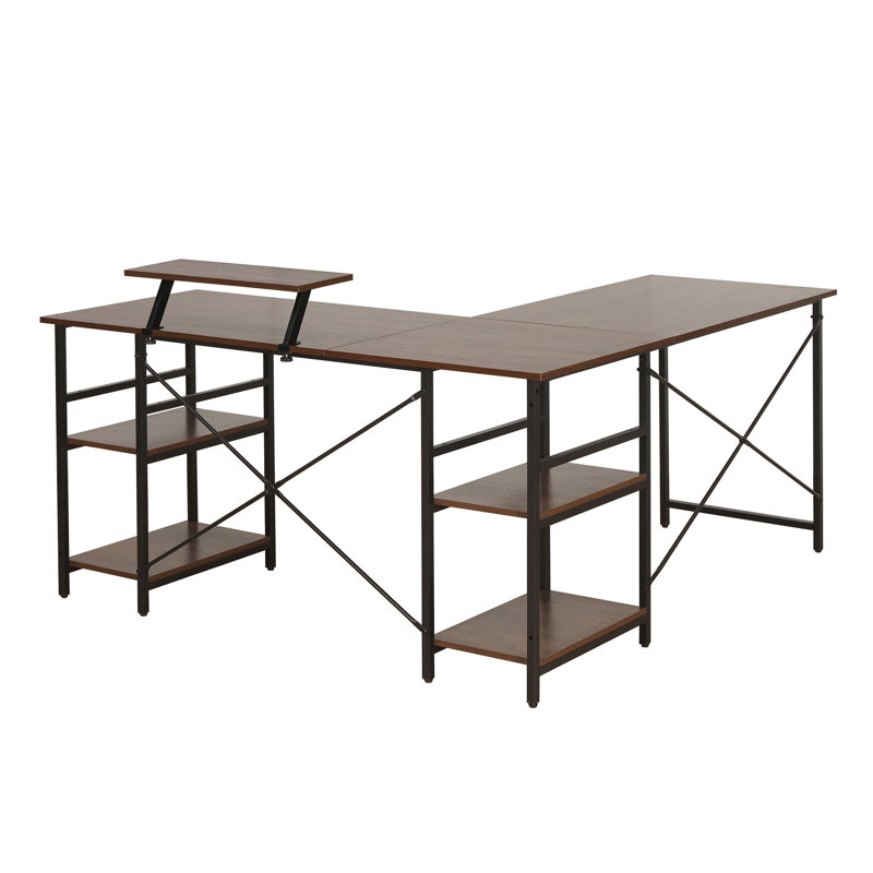 Bureau industriel en L avec tablettes de rangement (sans les chaises de bureau) Techni Mobile