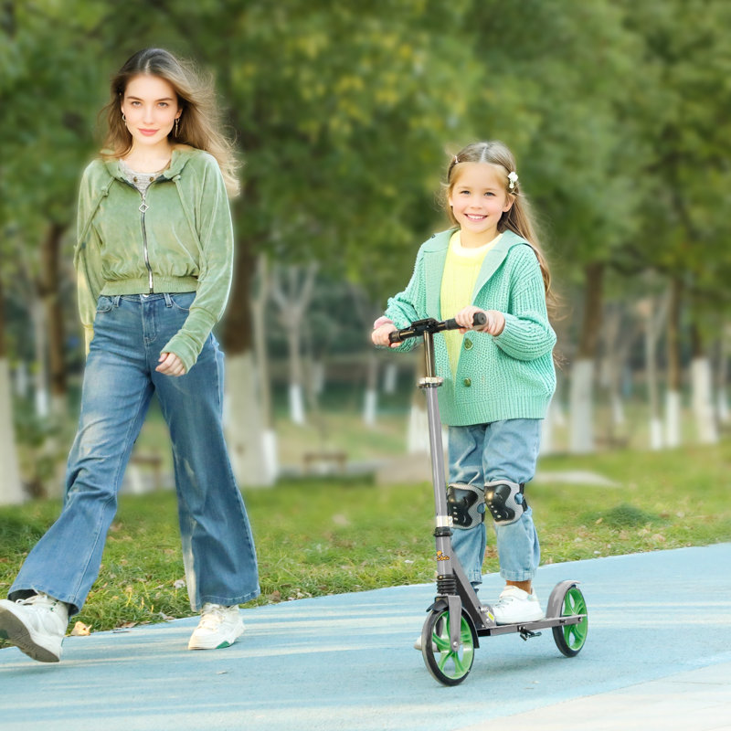 Scooter pour enfants de 6 à 12 ans, trottinette à hauteur réglable, Vert