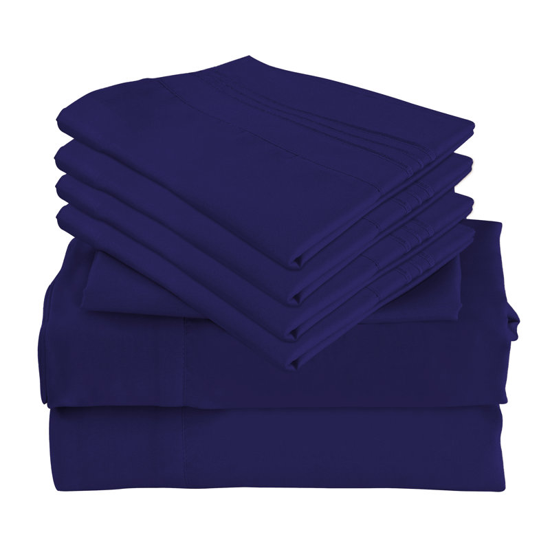 Ensemble de literie 6 pièces en rayonne de bambou de qualité supérieure avec poches profondes et refroidissement, Bleu marine