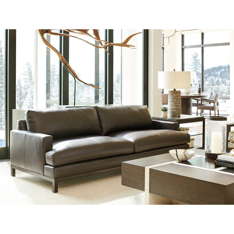 Barclay Butera Upholstery Sofa, Dark Brown Genuine Leather, Dark Brown