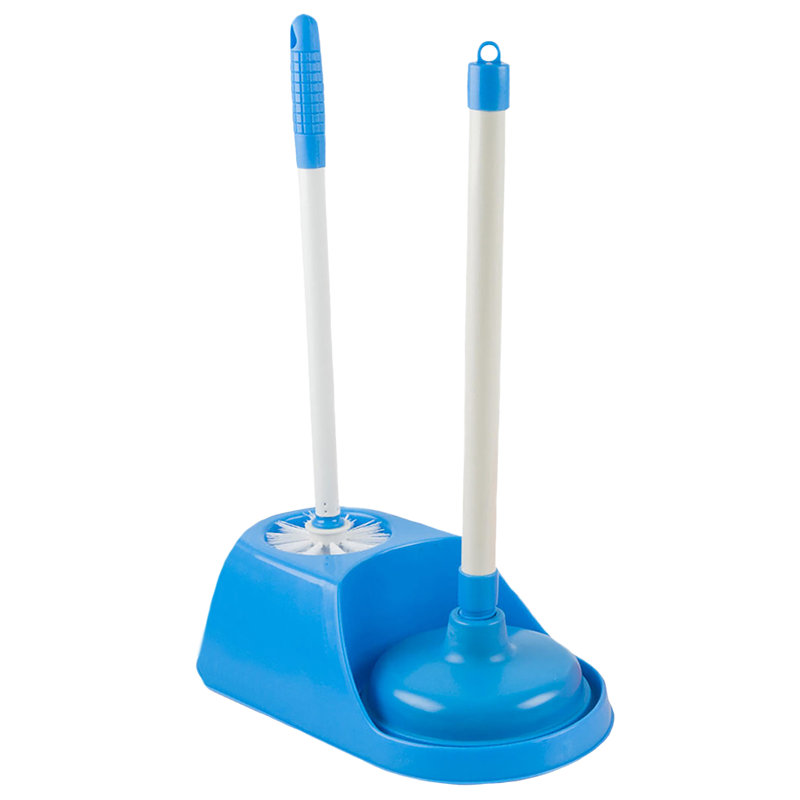 Ensemble de brosse et de piston pour cuvette de toilette robuste, Bleu