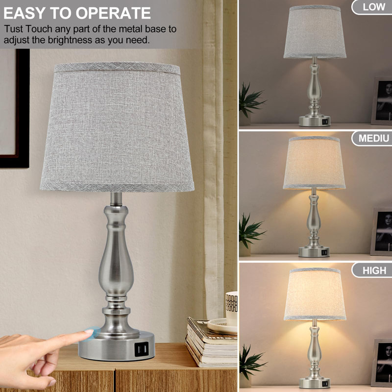Jerryn Metal USB Table Lamp, Brass, Gray