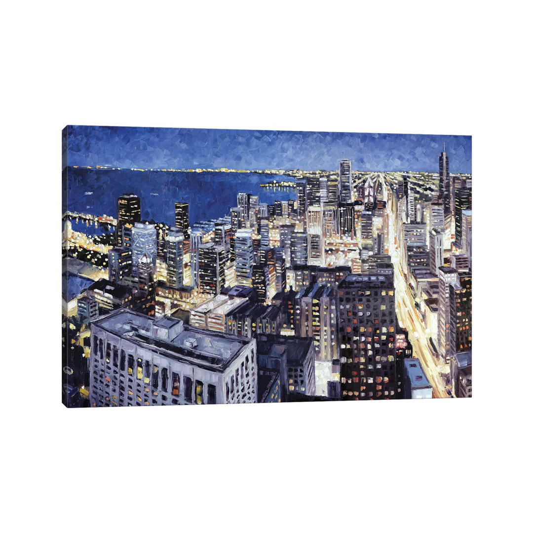 Chicago From The Hancock At Night by Roger Disney - Wrapped Canvas Gallery-Wrapped Canvas Giclée