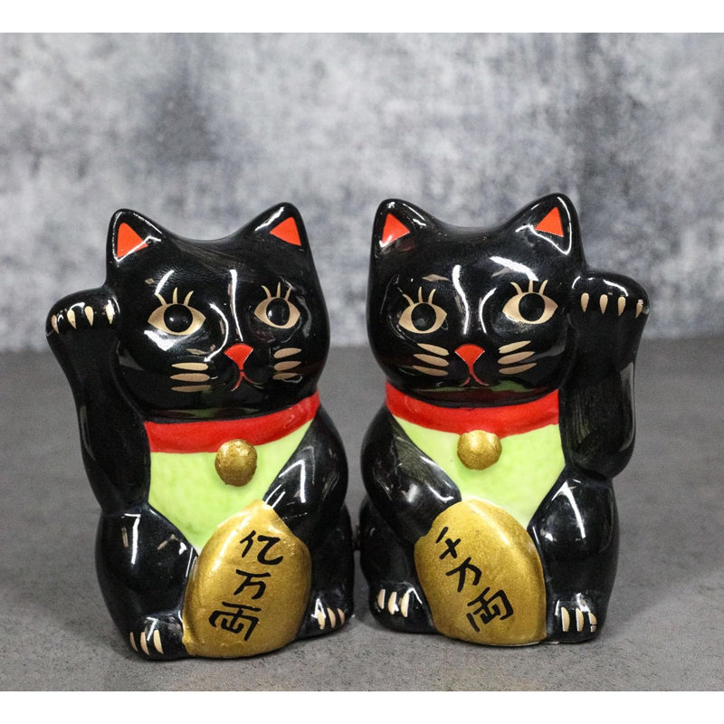 Ensemble de poivrons en céramique Black Lucky Fortune Maneki Neko