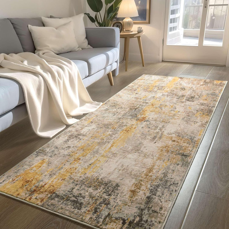 Tapis de couloir de cuisine abstrait antidérapant, Beige, Tapis de couloir 2 pi x 6 pi
