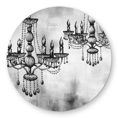 Two Crystal Chandeliers - Still Life Gray Round Outdoor Rug