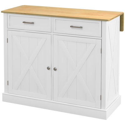 Rolling Kitchen Island With Drop Leaf Wood Breakfast Bar, Farmhouse Kitchen Cart With 2 Drawers, Adjustable Shelves For Dining Room Fo Home
