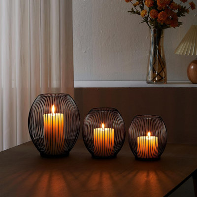 Metal Candle Holders Set - Black Outdoor Candle Holder -Hurricane Candle Holders - Cage Candle Holders- Iron Candle Holders Decorative