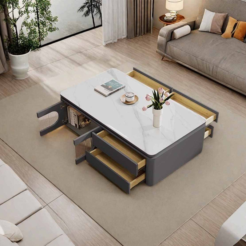 Table basse rectangulaire, Gris foncé, H 21,7 po x L 47,2 po x l 25,6 po, Blanc