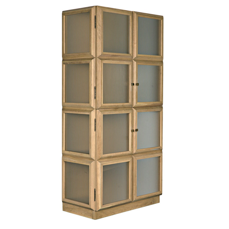 Natural Oak Lighted China Cabinet with Glass Panels