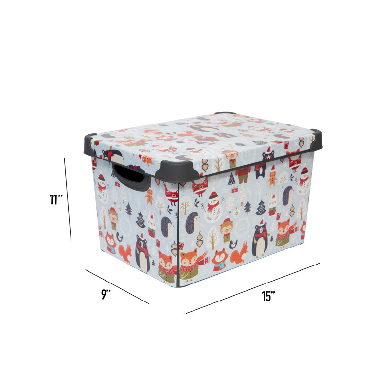 Happy Christmas Design Stackable Plastic Storage Tote with Lid