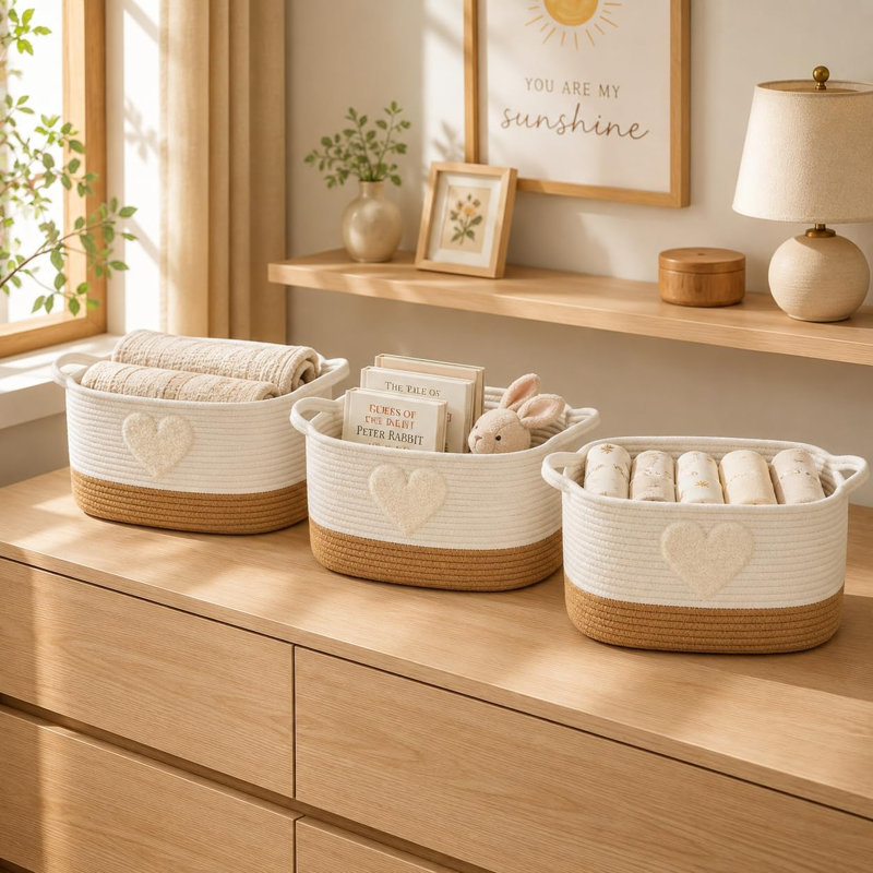 Paniers de rangement en corde de coton tressée en forme de cœur, style bohème, ensemble de 3