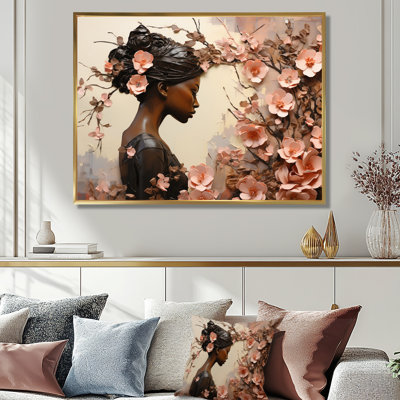 Gold and pink African american floral dance - Woman African Wall Decor