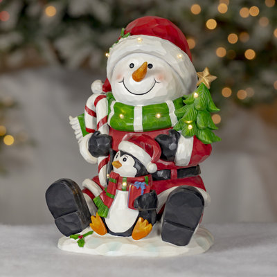13.5" Tall Light-up Snowman & Penguin Christmas Decoration "Polar Pals"
