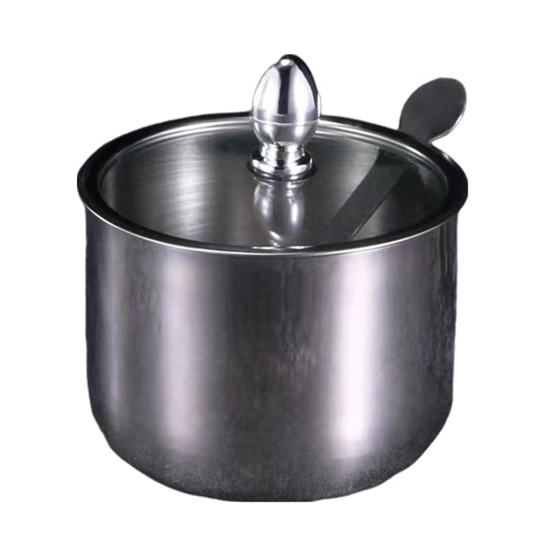 Récipient à sucre en acier inoxydable 1/2/3 pièces avec couvercle en verre et cuillère de comptoir de cuisine avec bar à sucre et sel pour épices à miel