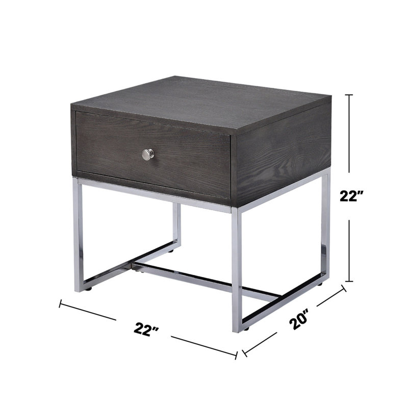Rectangular End Table With 1 Drawer, Gray Oak And Chrome