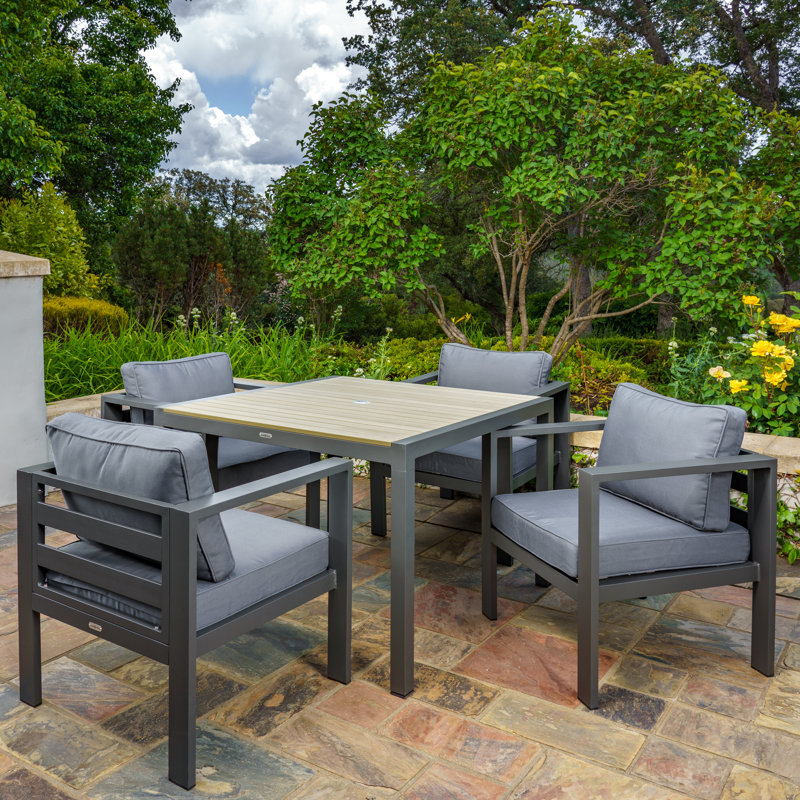 Lakeview 4 - Person Patio Dining Set with Square Table , Cushions Included, Charcoal