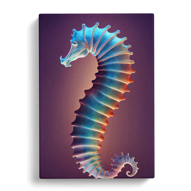 Neon Seahorse - Wrapped Canvas Print, 50cm H x 35cm W x 3cm D
