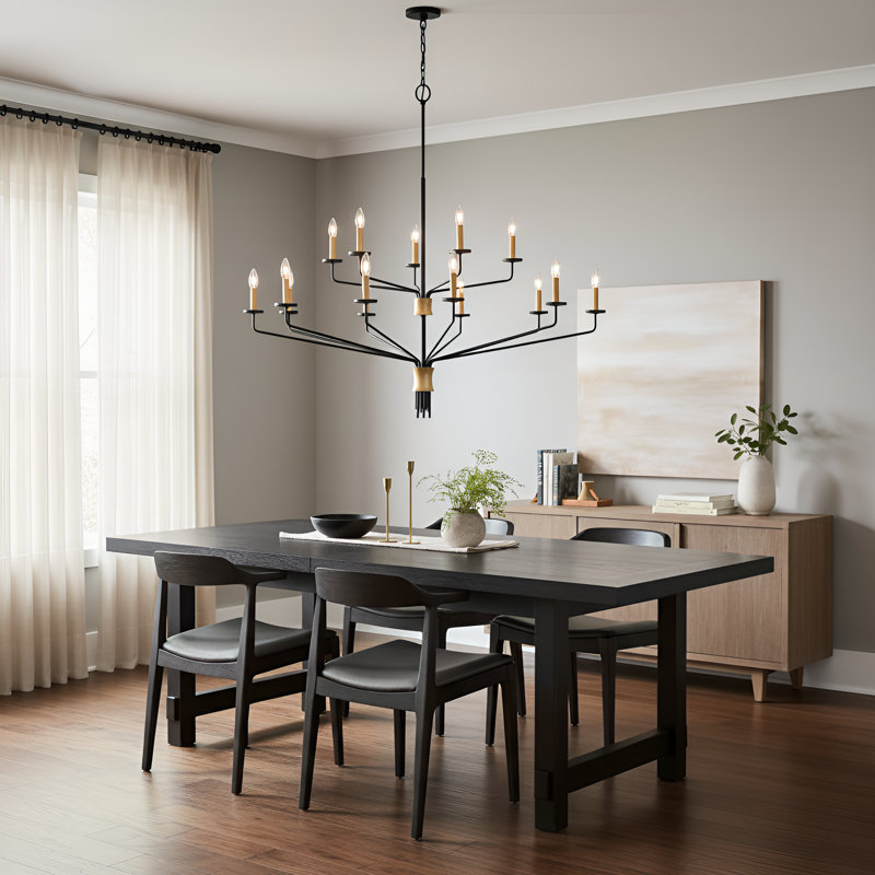 Lustre noir mat 15 lumières Alexander, Noir mat
