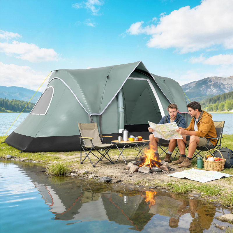 Tente de camping d'extérieur pour 5 à 6 personnes, tente familiale avec crochet lumineux, vert, Vert