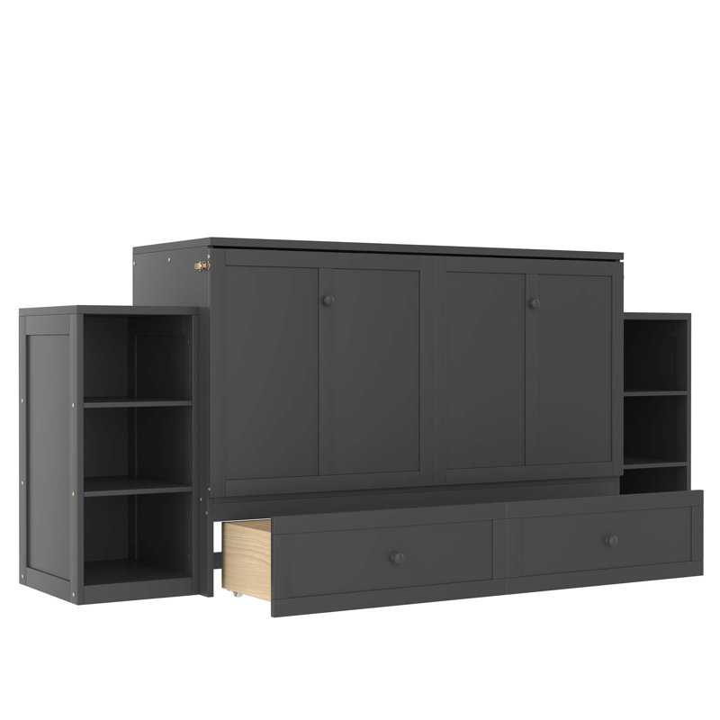 Lit escamotable peu encombrant avec rangement intégré, Gris foncé