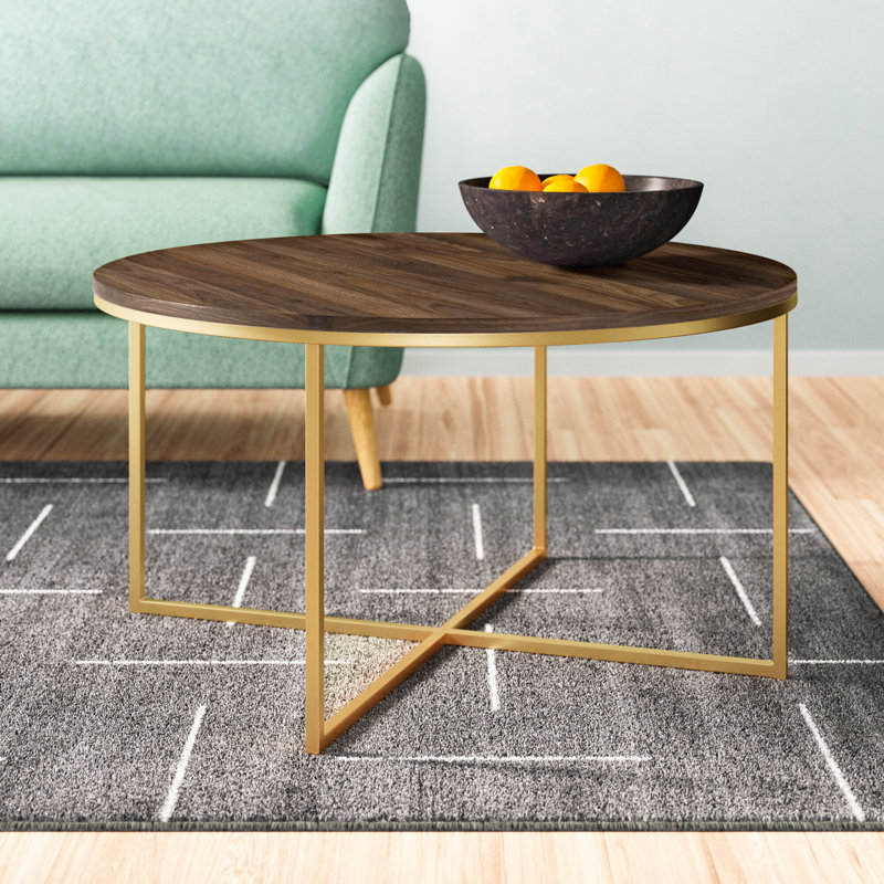 Table basse avec pieds croisés Wasser, Doré, Noyer foncé