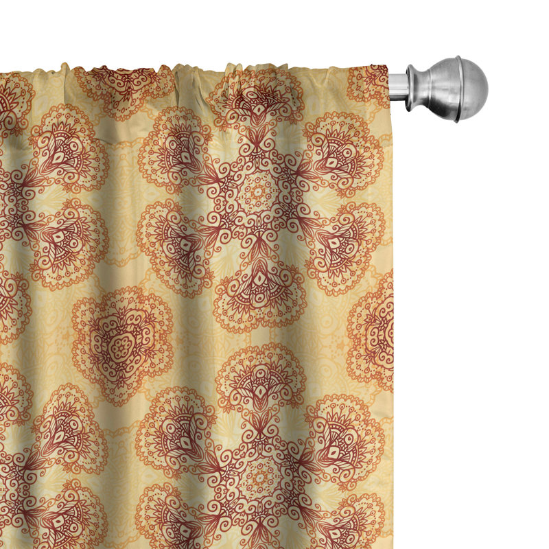 Ambesonne Ethnic 4-Panel Curtains, Oriental Vintage Ornaments, Dark Orange Apricot, 56" W x 84" L
