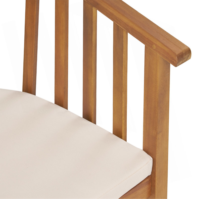 Chaises de salle à manger d'extérieur en bois avec coussins, ensemble de 2, crème, finition teck