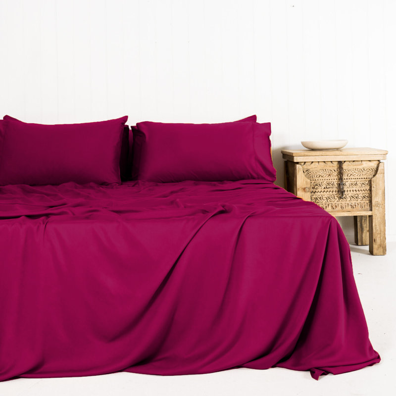 6 Piece Soft Rayon from Bamboo Bedsheet Set, King, Burgundy