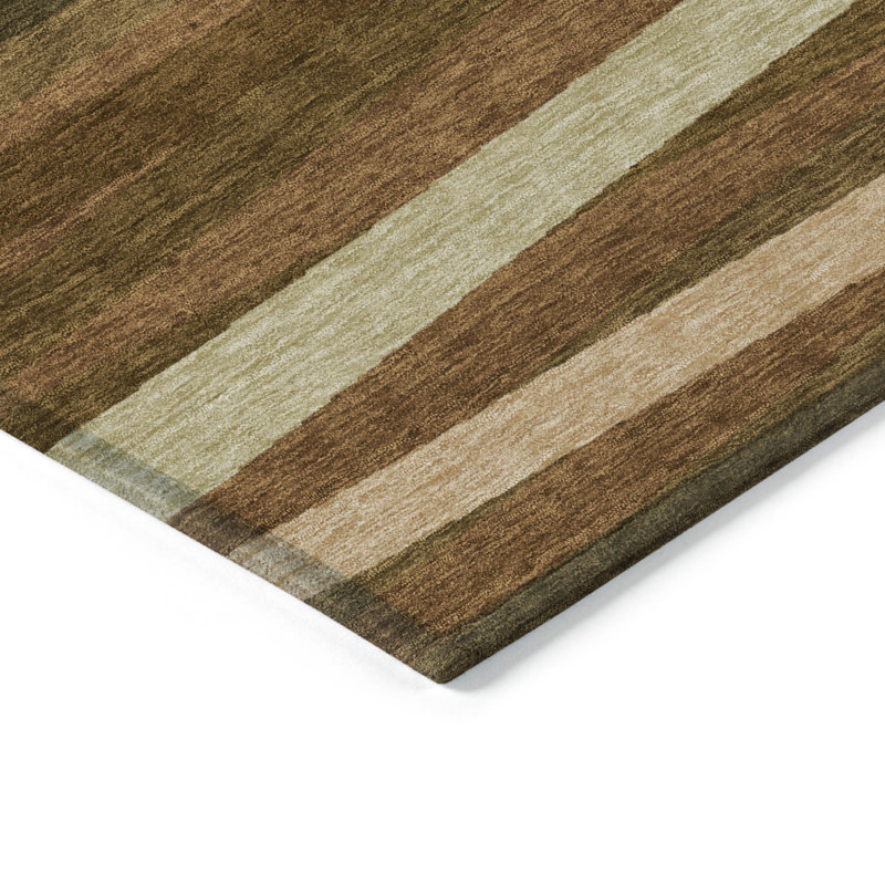 Tapis intérieur lavable rayé brun 8 pi x 10 pi cuivre et beige