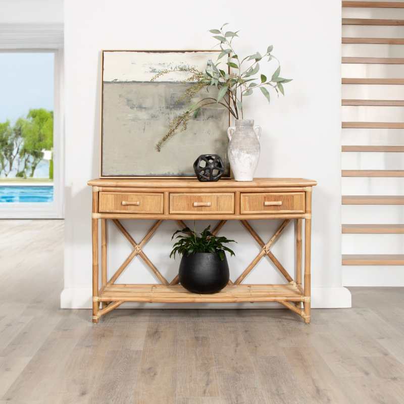 54'' Wide 3 Drawer Rattan Wood Sideboard, Natural